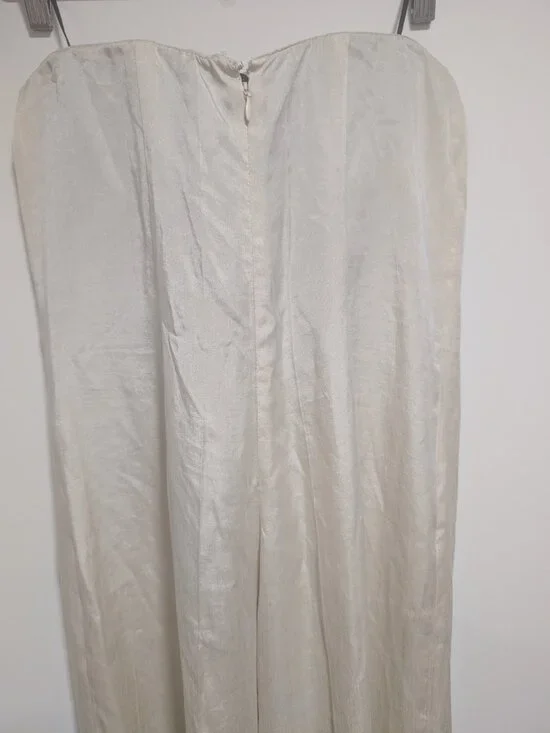 Zara | Strapless Lyocell Wide Leg Romper In Champagne - Picture 7 of 14